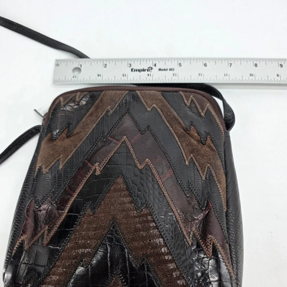Vintage Sharif‎ Crossbody Bag Patchwork Leather Suede Brown Black Snake USA 80s
